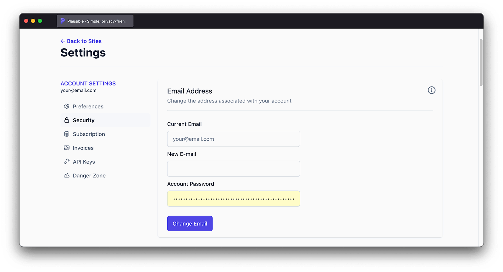 Access your account's settings